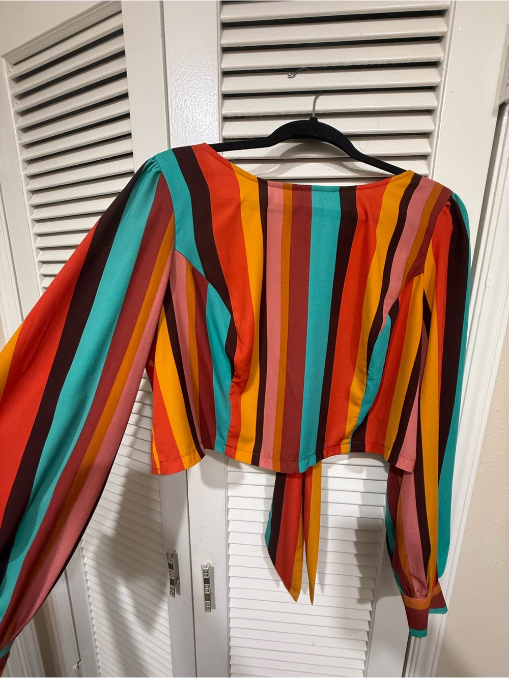 Forever 21 Bright Multi-Stripe Long Sleeve Crop Top